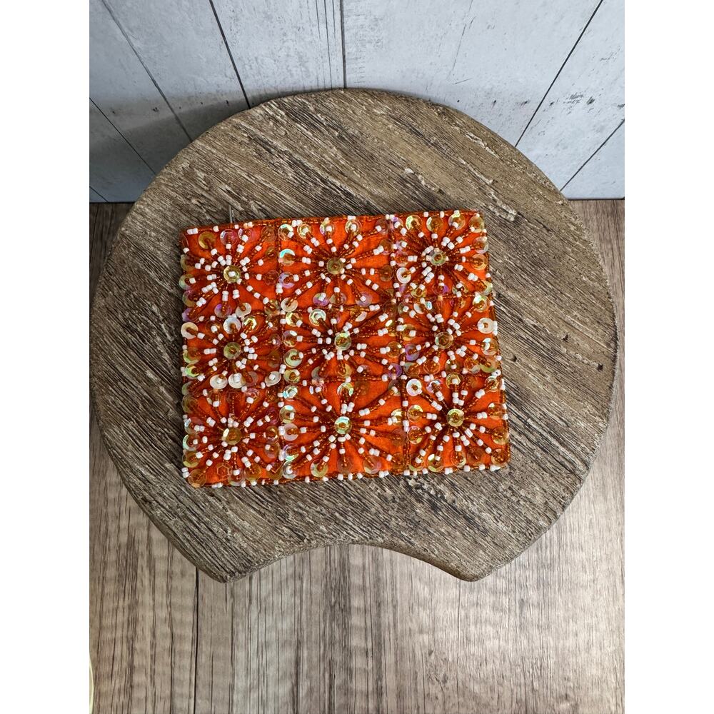 Coin Purse Orange Sparkly beaded Sequin Coin Purse Wallet Orange Accessory